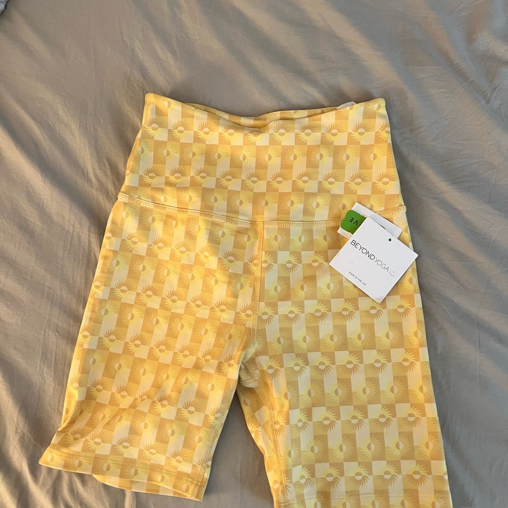 Beyond Yoga Yellow Bike Shorts with Patterned Design